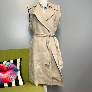 Nikki Jones Montreal Tan Linen Belted Longline Trench Vest